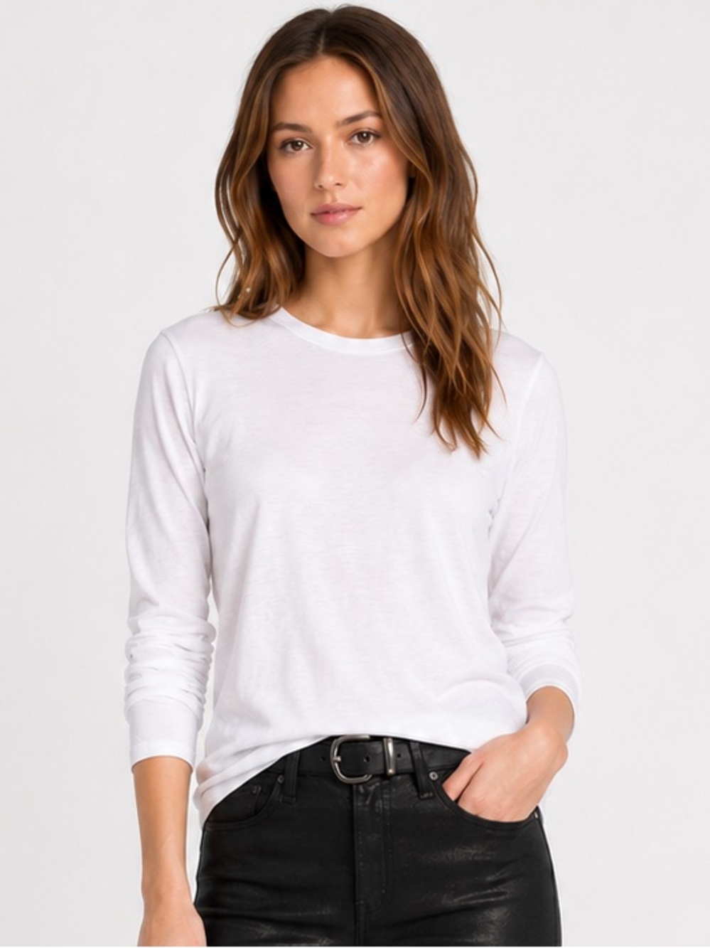 Rag & Bone NEW White Long Sleeve Cotton Viscose Tee Jersey LARGE Luxury Basic